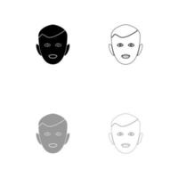 Little boy face set black white icon . vector