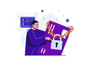 concepto plano moderno de pago seguro para diseño de banner web. el hombre confía la seguridad de las cuentas financieras al servicio de seguridad del banco. protección de las transacciones. ilustración vectorial con escena de personas aisladas vector