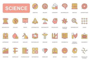 Science concept simple line icons set. Pack outline pictograms of biology, chemistry, biology, astronomy, psychology, microbiology, medicine and other. Vector elements for mobile app and web design