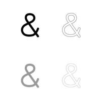 ampersand establece un icono blanco y negro. vector