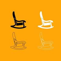 Rocking chair set black and white icon . vector