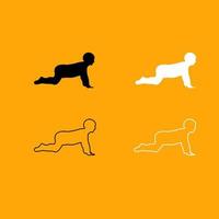 Crawling baby black and white set icon. vector