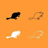 Beaver black and white set icon . vector