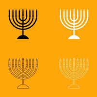 menorah para hanukkah conjunto icono blanco y negro. vector