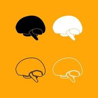 Brain set black and white icon . vector