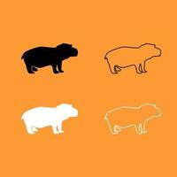 Hippopotamus black and white set icon . vector