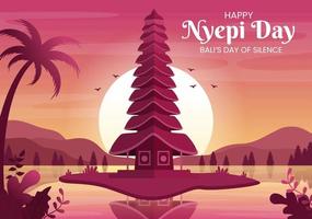 feliz día nyepi o silencio de bali a las ceremonias hindúes en el fondo del templo o pura ilustración adecuada para el afiche vector