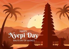 Happy Nyepi Day or Bali's Silence to Hindu Ceremonies in the Background of the Temple or Pura Illustration Suitable for Poster vector