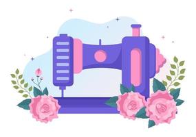 Tailor with Sewing, Cloth, Pincushion, Threads, Fashion Designer, Seamstress, Scissors and Measuring to Make Clothes in Flat Background Illustration vector