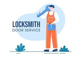 Locksmith Repairman Home Maintenance, Repair and Installation Service with Equipment as Screwdriver or Key in Flat Cartoon Background Illustration vector