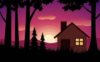 House on Beautiful Sunset vector