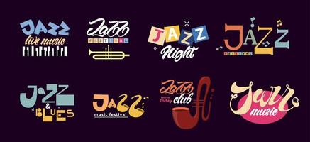 Set of Jazz logos or emblems with music instruments vector