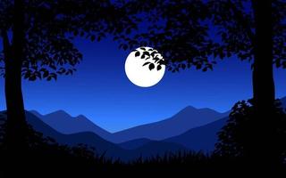 Tree Silhouette and Full Moon Illustration vector