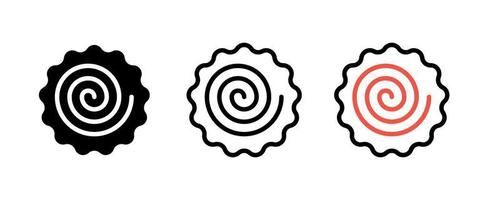 Narutomaki or kamaboko surimi vector icons set in outline and filled style. Traditional Japanese naruto steamed fish cake with pink swirl in the center. Topping for ramen noodle soup isolated.