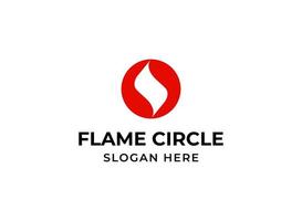 Fire symbol in red circle logo. Flame, fireball simple logotype. Abstract burn design vector