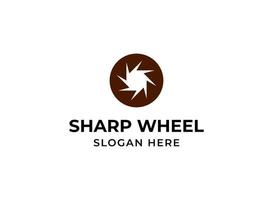 Saw abstract logo. Sharp wheel in circle logotype. Blade circular disc symbol for woodworking company vector