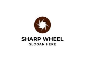 Saw abstract logo. Sharp wheel in circle logotype. Blade circular disc symbol for woodworking company vector