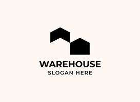 Warehouse industrial logo. Negative space storage house with roof as arrow logotype. Production factory branding. Hangar construction sign. Farm or shed icon. Building company or real estate symbol vector