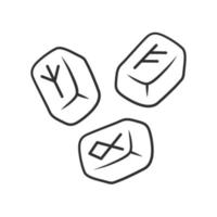 Rune stones linear icon. Thin line illustration. Scandinavian runestones. Viking alphabet stones with runic inscription. Rune reading, fortune telling. Vector isolated outline drawing. Editable stroke