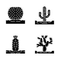 Wild cacti in land glyph icons set vector