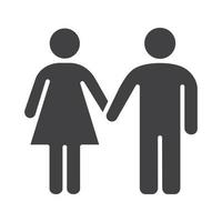 Heterosexual couple icon. Silhouette symbol. Man and woman holding hands. Negative space. Vector isolated illustration