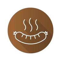 Steaming sausage flat linear long shadow icon. Bratwurst. Hot sausage. Vector line symbol