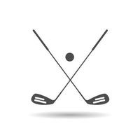 Golf ball and clubs icon. Drop shadow silhouette symbol. Golf equipment. Negative space. Vector isolated illustration