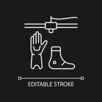 3d printed prosthetics white linear icon for dark theme. Fully customized design to wearer. Thin line customizable illustration. Isolated vector contour symbol for night mode. Editable stroke