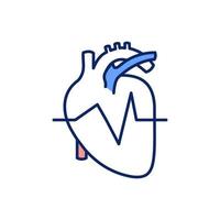 Normal heart rhythm RGB color icon. Monitoring electrical impulses. Avoid irregular heartbeats. Treatment for arrhythmia. Normal heart rate. Isolated vector illustration. Simple filled line drawing