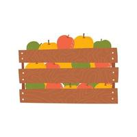 Hand drawn vector wooden box of apples isolated on white