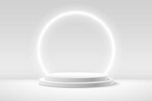 Abstract round display for product on website in modern. Background rendering with podium and minimal white texture wall scene, 3d rendering geometric shape grey color. Vector illustration