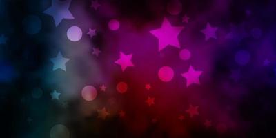 Dark Multicolor vector backdrop with circles, stars.