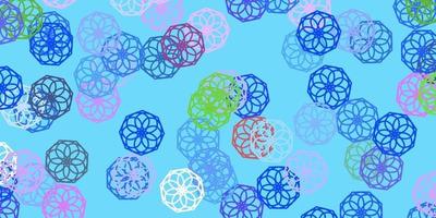 Light Blue, Red vector doodle pattern with flowers.