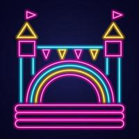 Bouncy castle neon icon. Jumping house on kids playground. Vector illustration