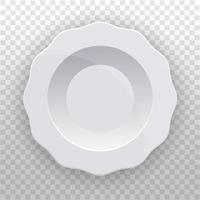 White plate with a wavy edge. Clean tableware for the kitchen. Porcelain. Vector template for food display. Top view