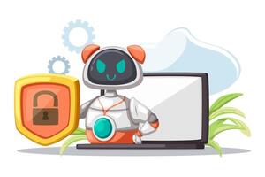 Set of android character robot security cartoon style futuristic machine for home use. vector