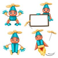 Set of android character robot toy cartoon style futuristic machine for home use. vector