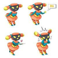 Set of android character robot woman cartoon style futuristic machine for home use. vector