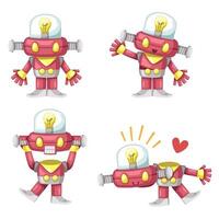 Set of android character robot cartoon style futuristic machine for industrial use. vector