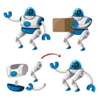 Set of android character robot cartoon style futuristic machine for industrial use. vector