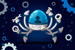 Set of android character robot cartoon style futuristic machine for industrial use. vector