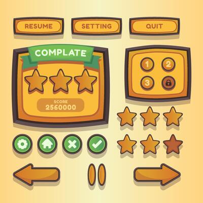 Button set designed game user interface GUI for video games, computers.