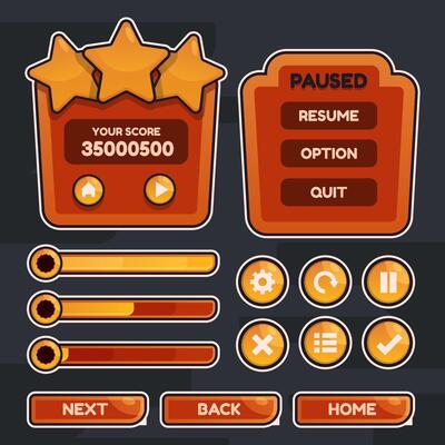 Button set designed game user interface GUI for video games, computers.