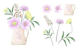 un conjunto de flores pintadas en acuarela para crear un trabajo de diseñador vector