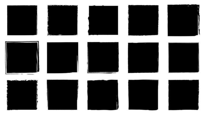 Dirty frames grunge. Ink brush strokes. distress textures of a square