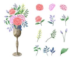 A set of flowers painted in watercolor for designer work create vector