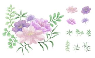 A set of flowers painted in watercolor for designer work create vector