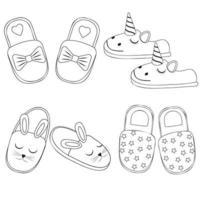 set of home slippers black contour, vector illustration