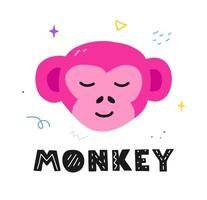 Cute hand drawn monkey with lettering. Flat vector illustration for kid design.