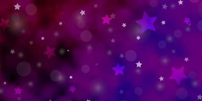 textura de vector púrpura claro con círculos, estrellas.